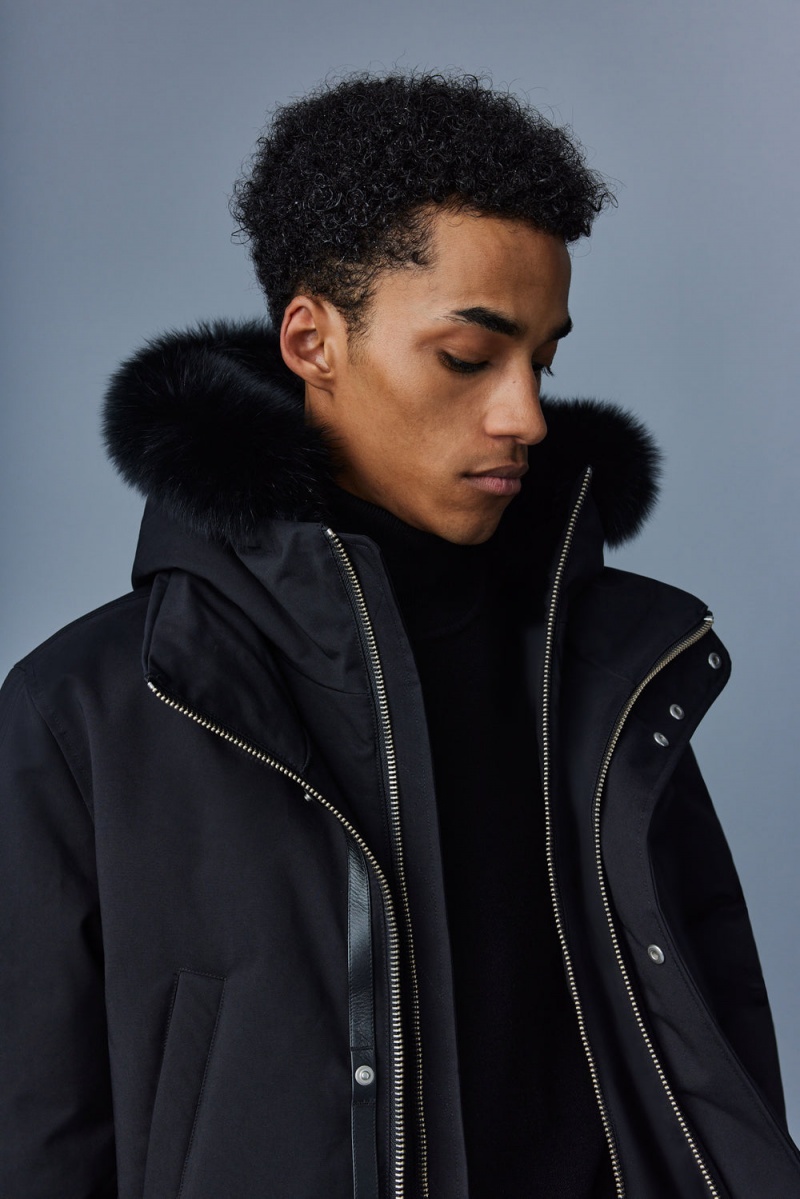 Black Mackage Edward 2-In-1 Down Hooded Bib And Blue Fox Fur Men's Parka Jackets | GVKF47813