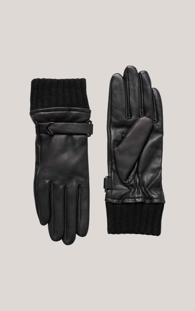 Black Mackage Fia (R)Leather Driving Knit Cuff Women's Gloves | USNI19276