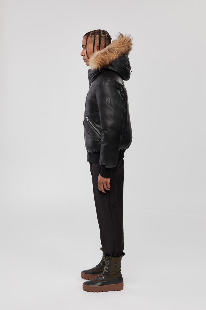 Black Mackage Glen 2-In-1 (r) Leather Hooded Bib & Natural Fur Men's Bomber Jackets | TPZG15870