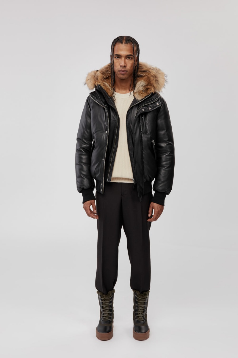 Black Mackage Glen 2-In-1 (r) Leather Hooded Bib & Natural Fur Men's Bomber Jackets | TPZG15870