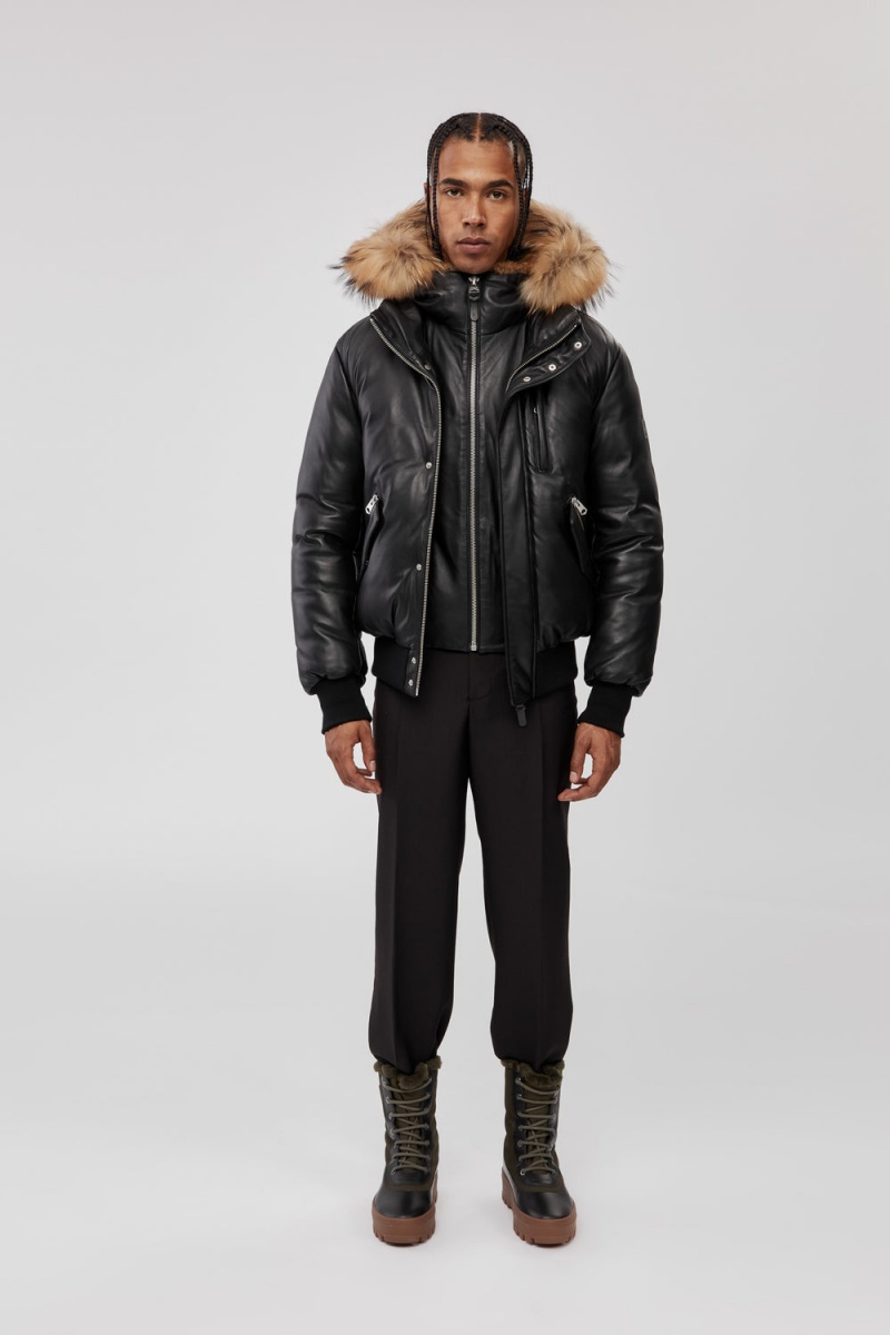 Black Mackage Glen 2-In-1 (r) Leather Hooded Bib & Natural Fur Men's Bomber Jackets | TPZG15870