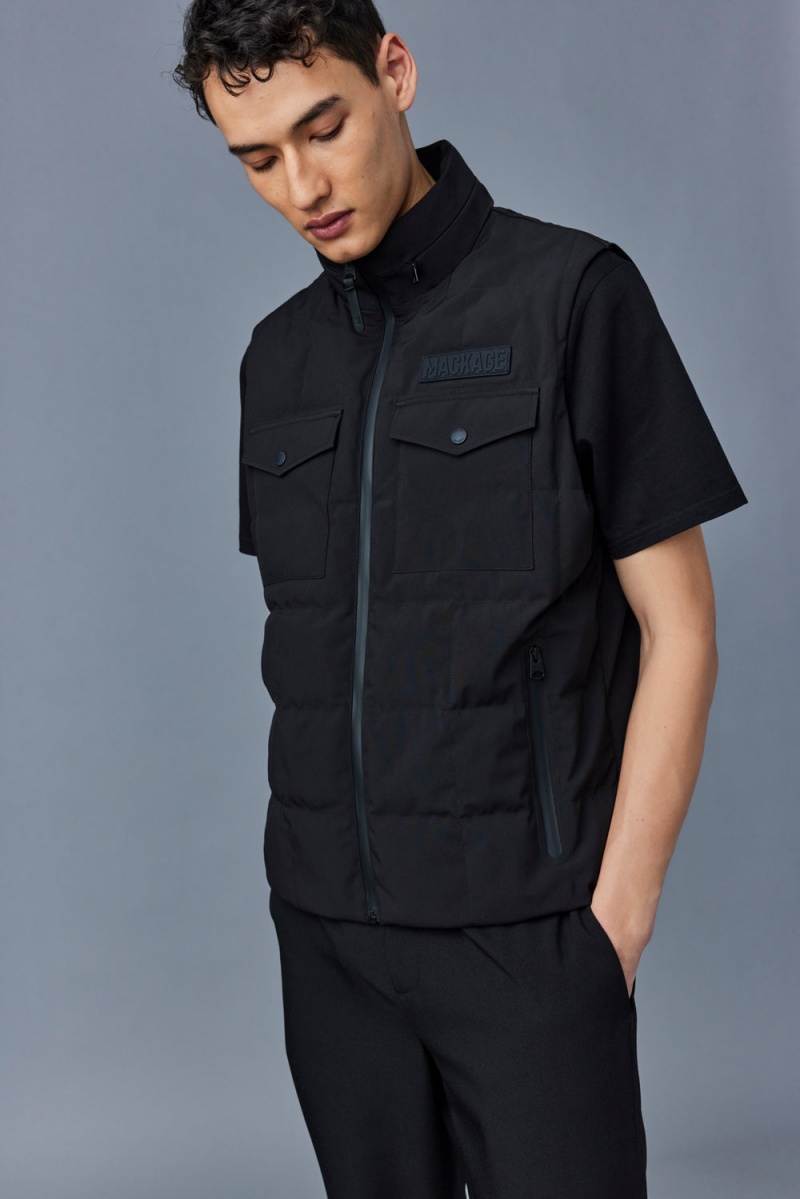 Black Mackage Hank Flex Tech Down Packable Hood Men's Vests | FPIM23894