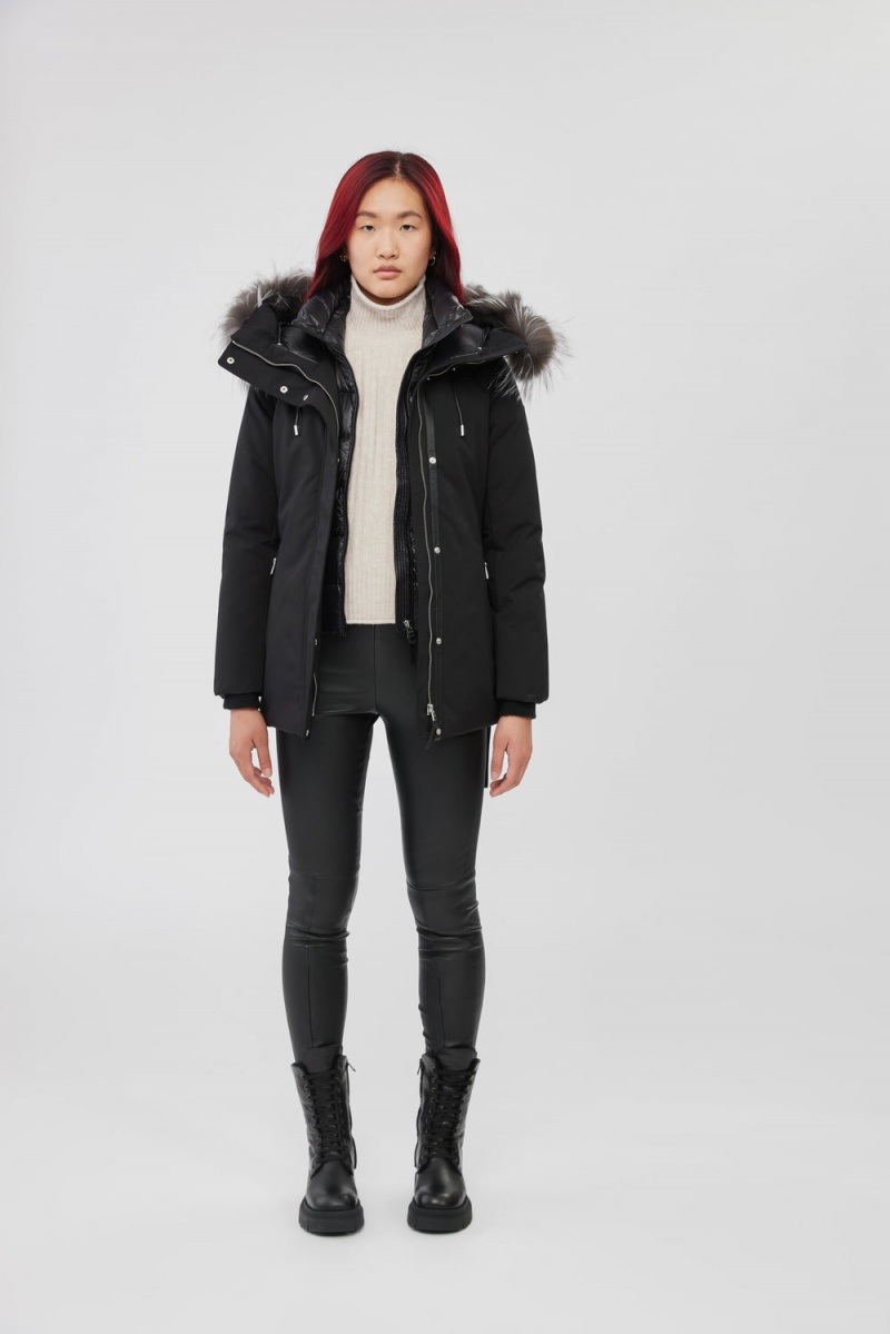 Black Mackage Jeni 2-In-1 Down Removable Bib And Silver Fox Fur Women's Parka Jackets | VQXI45823