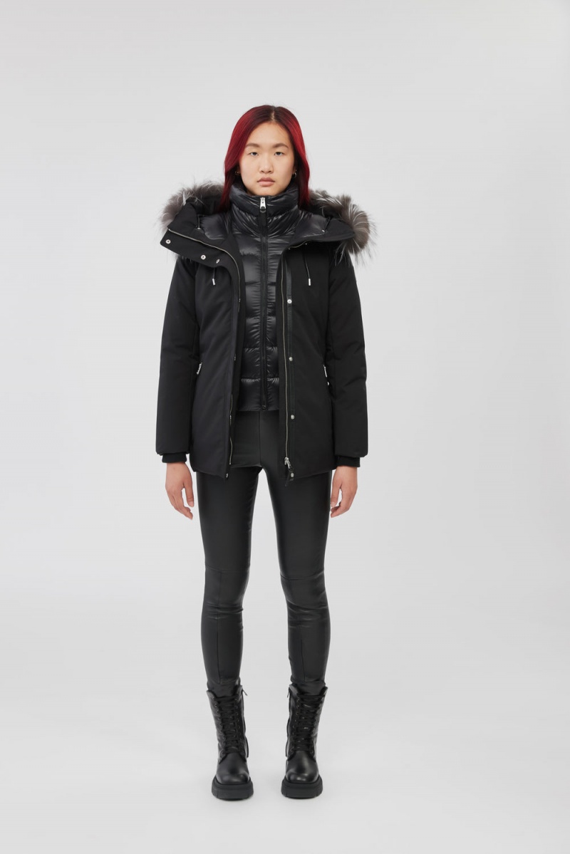 Black Mackage Jeni 2-In-1 Down Removable Bib And Silver Fox Fur Women's Parka Jackets | VQXI45823