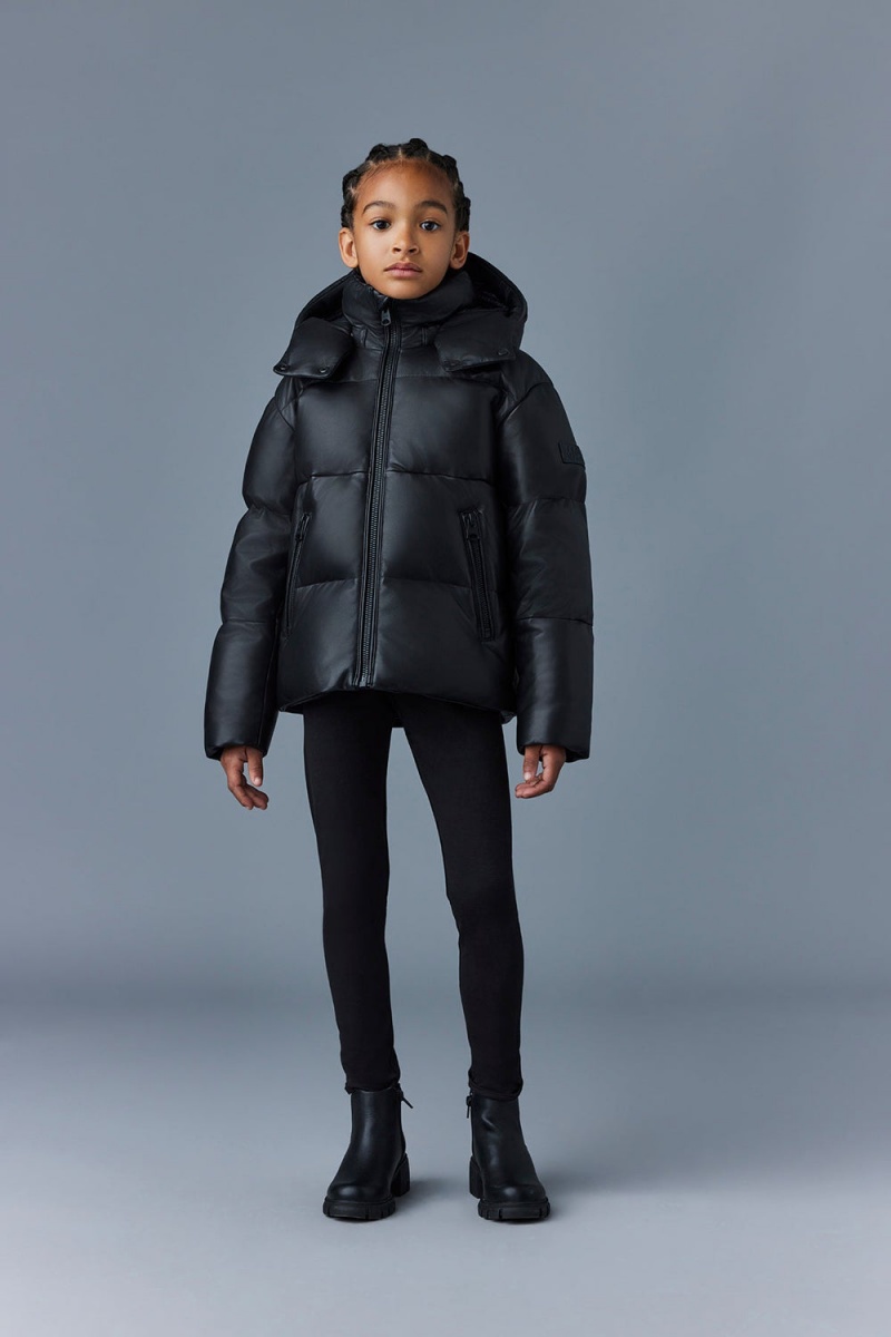 Black Mackage Jesse-Dl Leather Lightweight Kids\' Down Jackets | LBXK91504