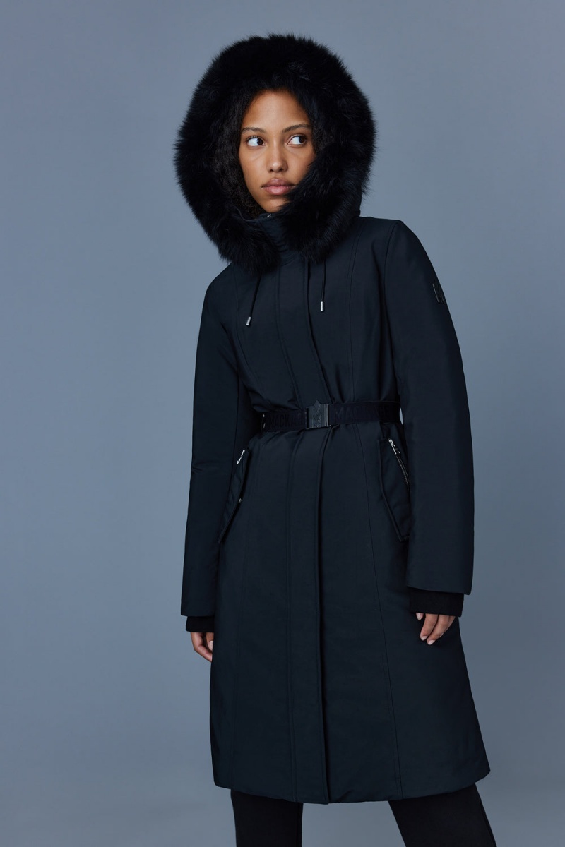 Black Mackage Kailyn Flared Blue Fox Fur Hood Women's Down Coats | IPKX87035