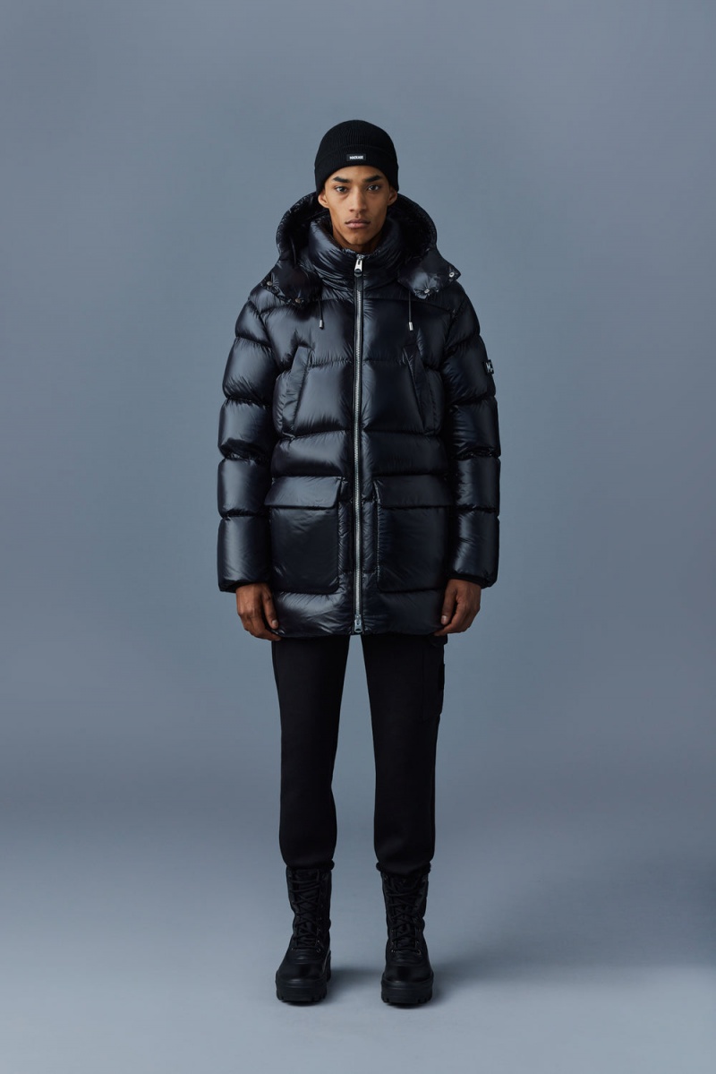 Black Mackage Kendrick Lustrous Light Down Hood Men's Parka Jackets | NUPM43601