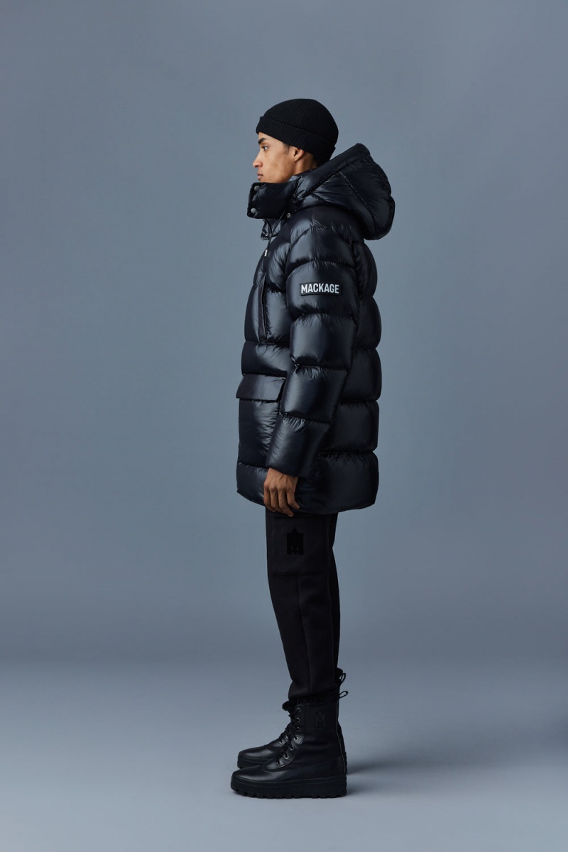 Black Mackage Kendrick Lustrous Light Down Hood Men's Parka Jackets | NUPM43601