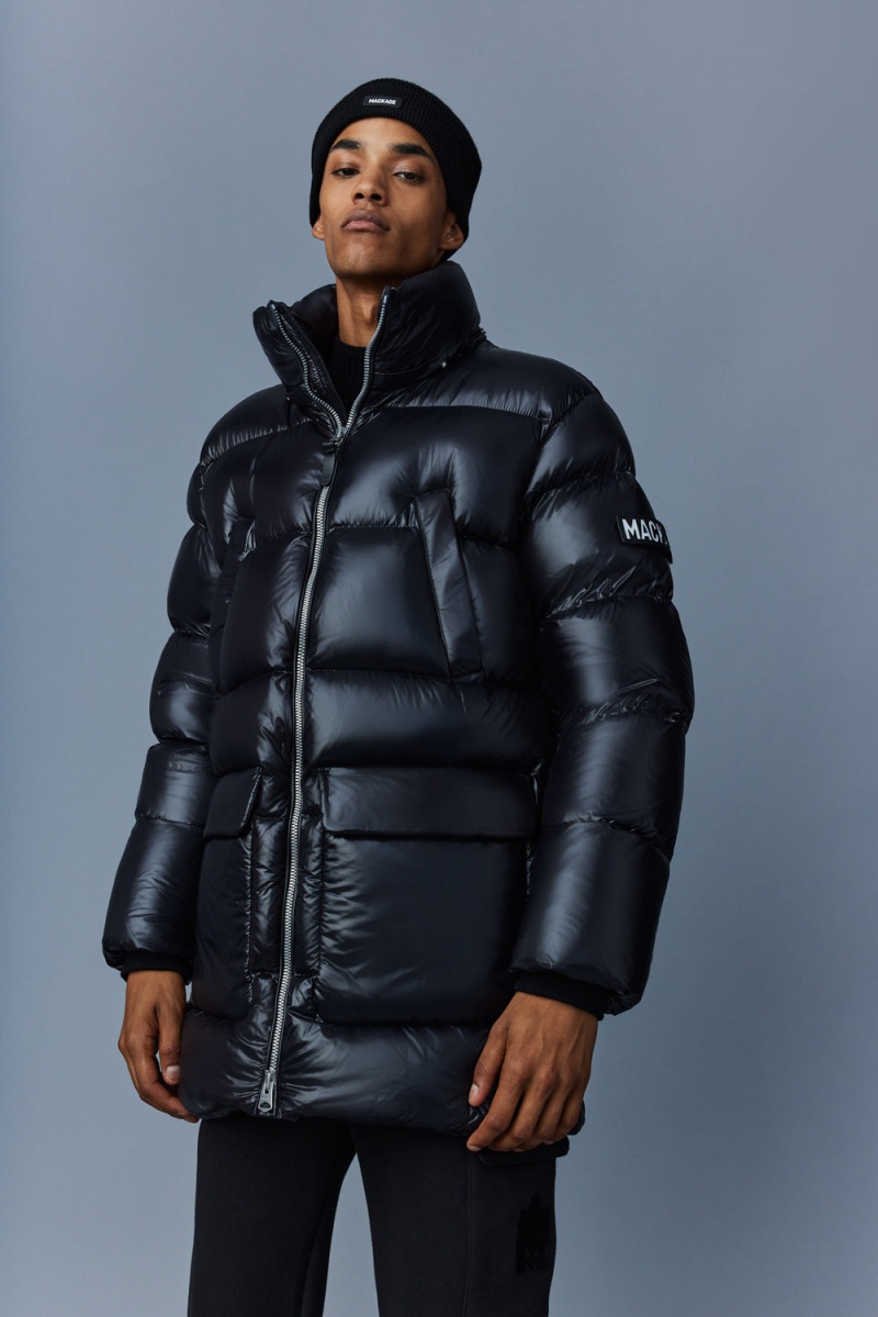 Black Mackage Kendrick Lustrous Light Down Hood Men's Parka Jackets | NUPM43601