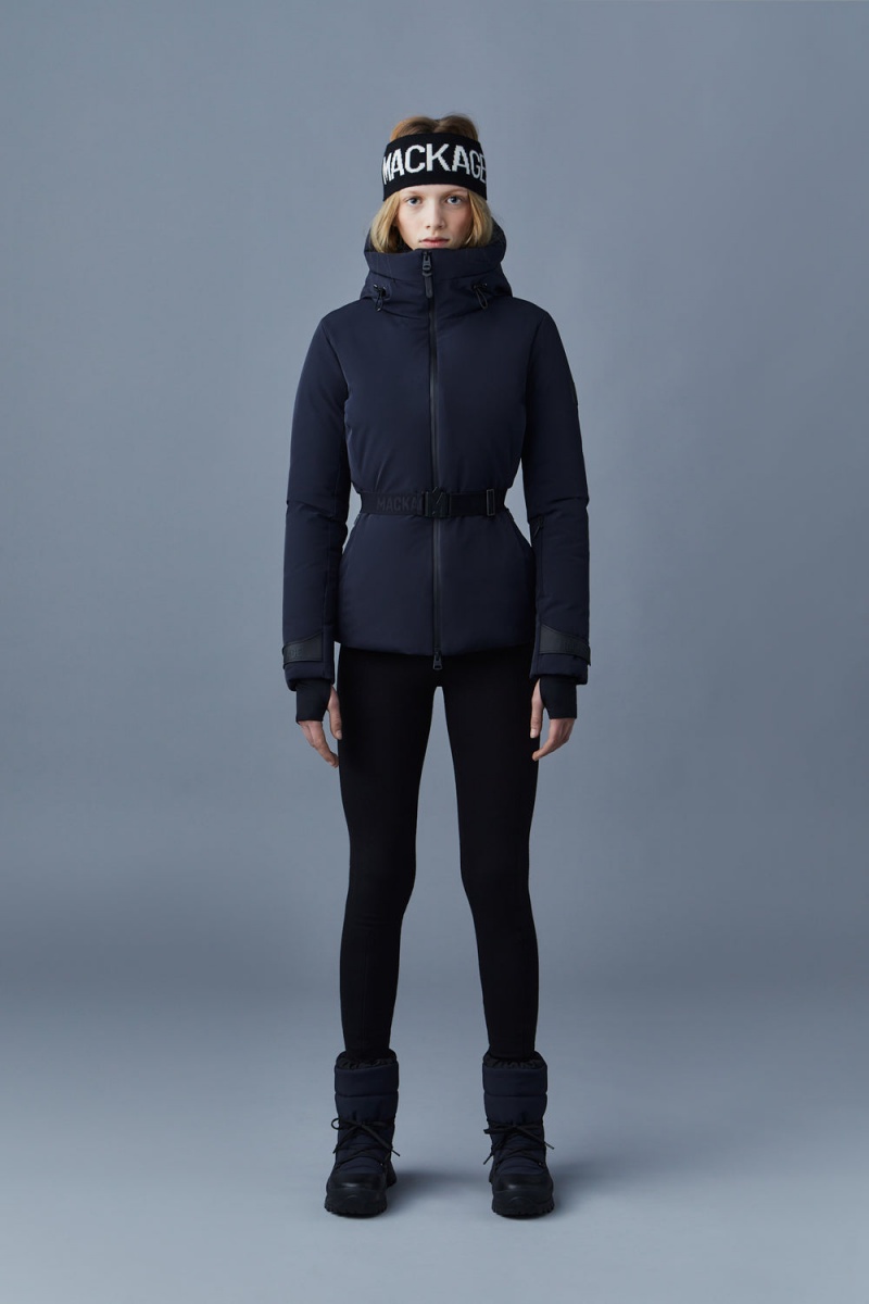 Black Mackage Krystal Agile-360 Belted Ski Hood Women's Down Jackets | ZMEU41876