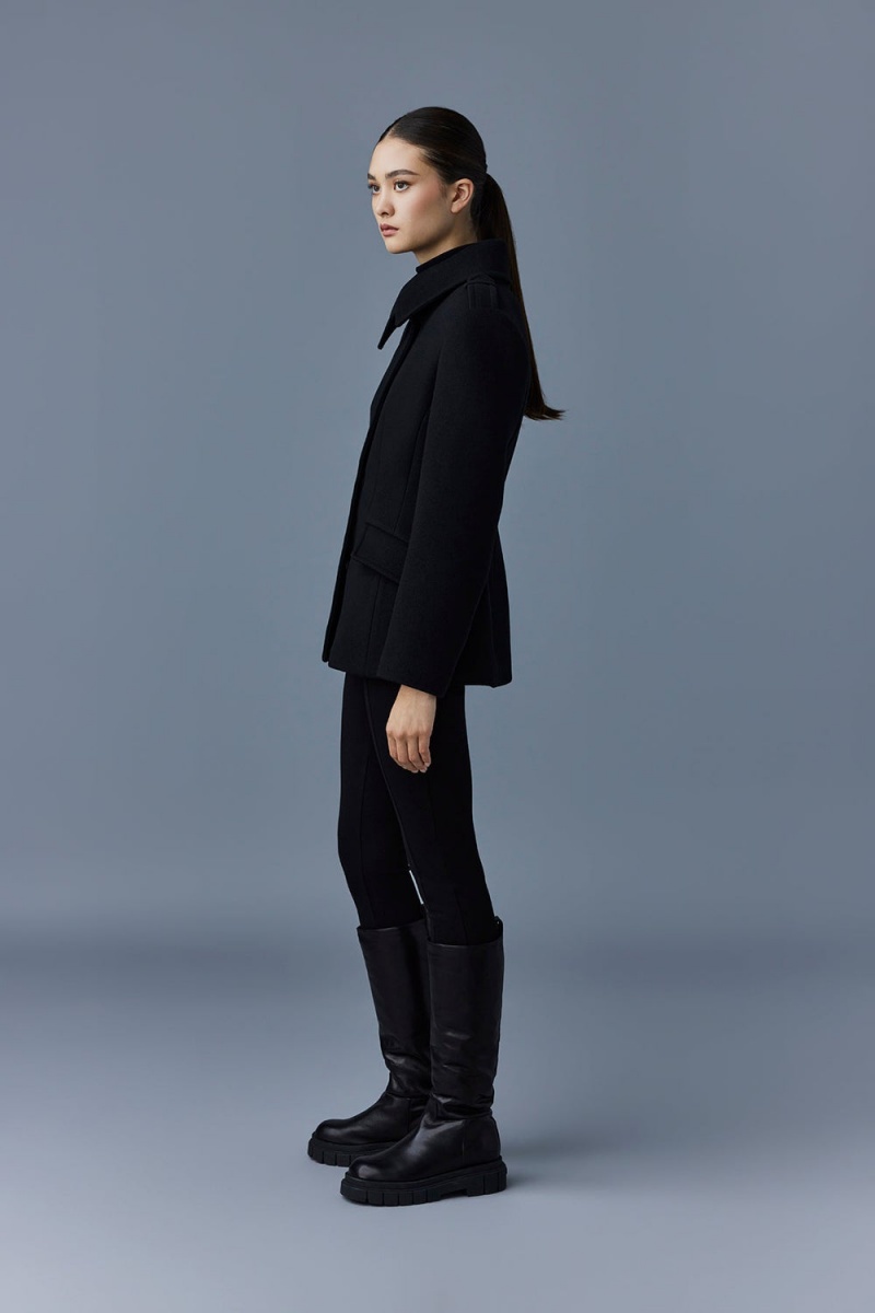 Black Mackage Marcy Wool Fitted Asymmetrical Collar Women's Jackets | BXGQ13754