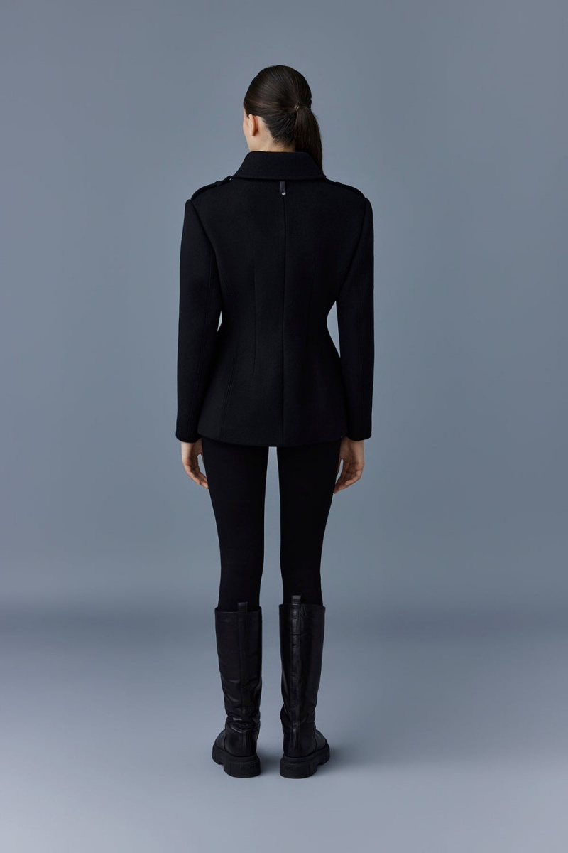 Black Mackage Marcy Wool Fitted Asymmetrical Collar Women's Jackets | BXGQ13754