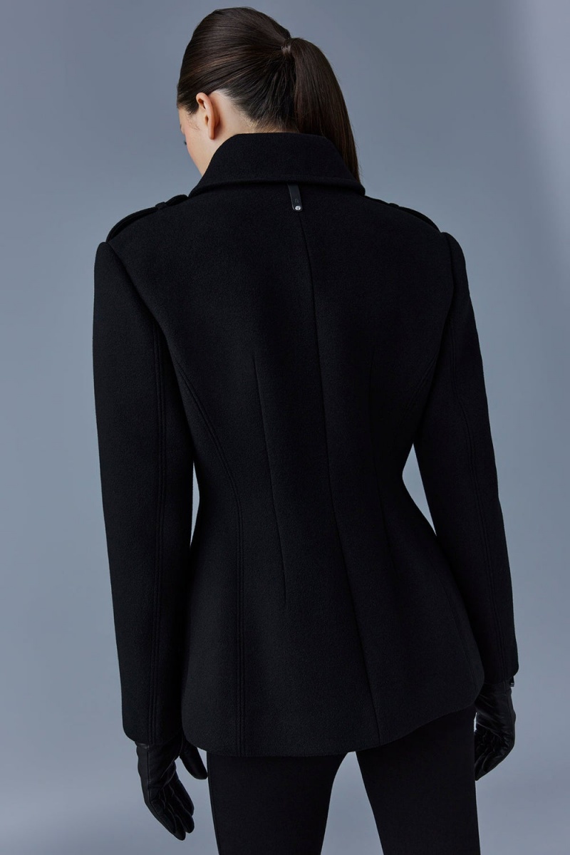 Black Mackage Marcy Wool Fitted Asymmetrical Collar Women's Jackets | BXGQ13754