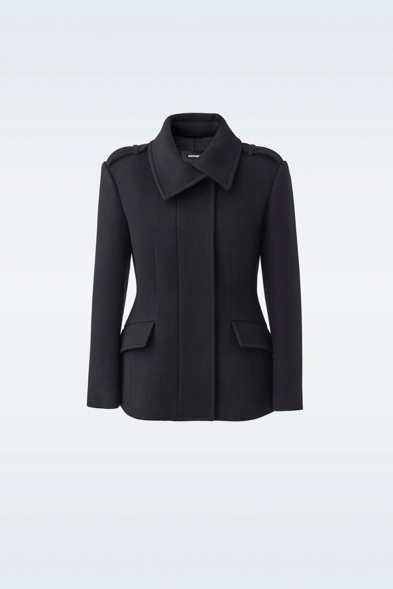 Black Mackage Marcy Wool Fitted Asymmetrical Collar Women's Jackets | BXGQ13754