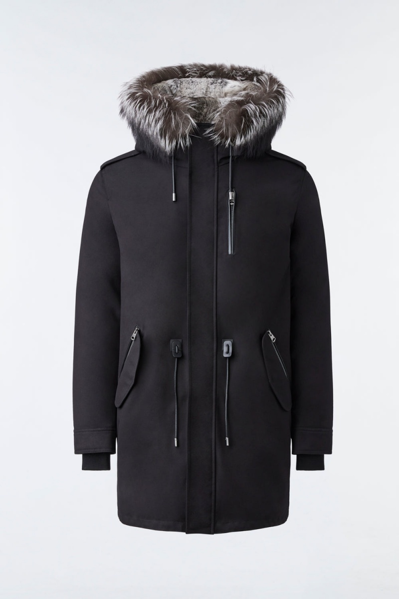 Black Mackage Moritz Rabbit Fur-Lined Twill Removable Silver Fox Fur Trim Men\'s Parka Jackets | HJRW08571