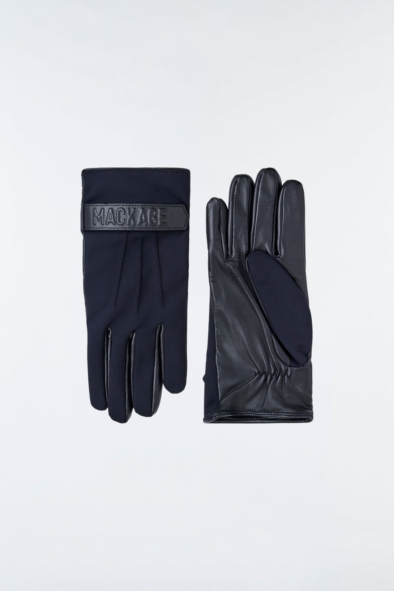 Black Mackage Oz (R)Leather And Fleece Wrist Tab Men's Gloves | SCFM17863