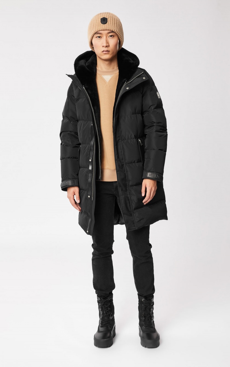 Black Mackage Reynold Removable Shearling Bib And Hood Men\'s Down Coats | LRDA09728