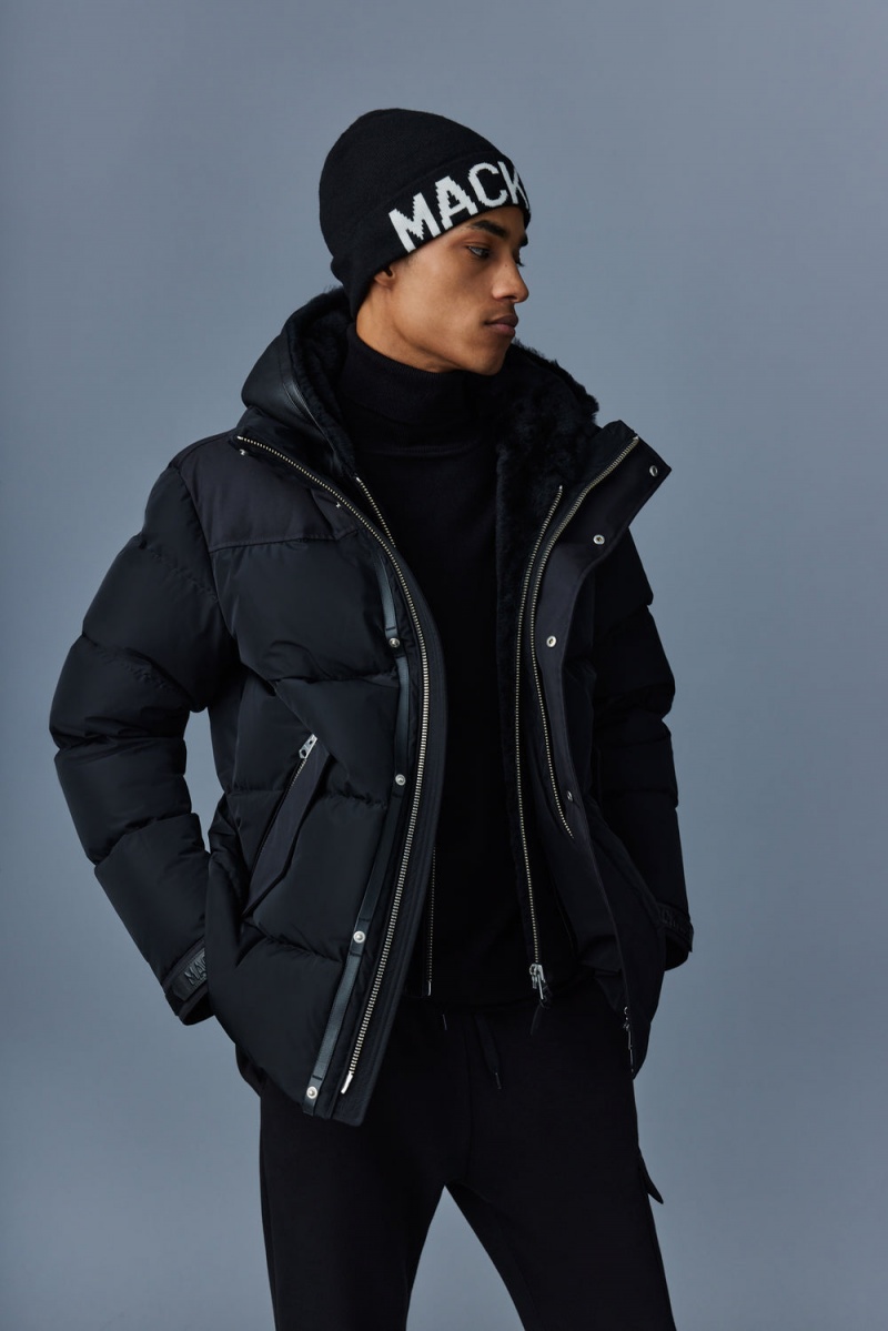 Black Mackage Riley Classic Removable Shearling Bib Men's Down Jackets | YPID68753