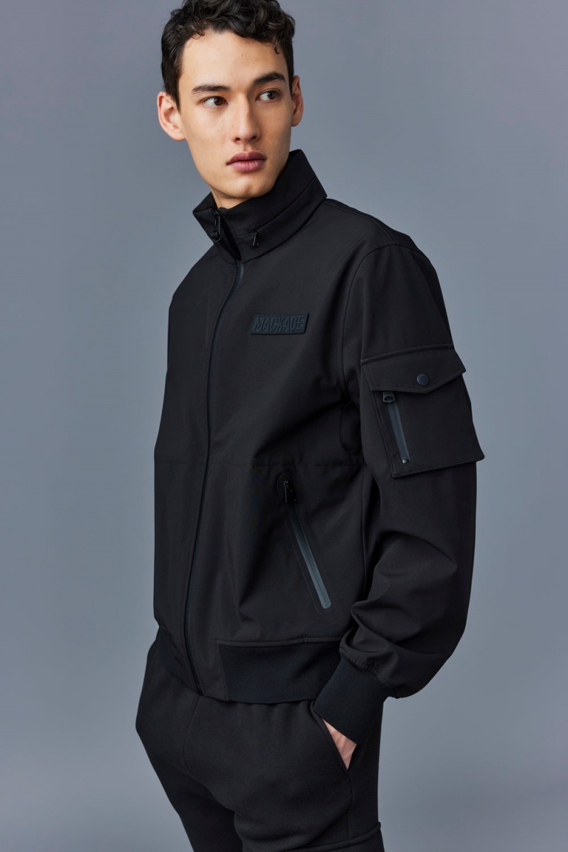 Black Mackage Rodney Flex Tech Track Packable Hood Men's Jackets | OWAY98475