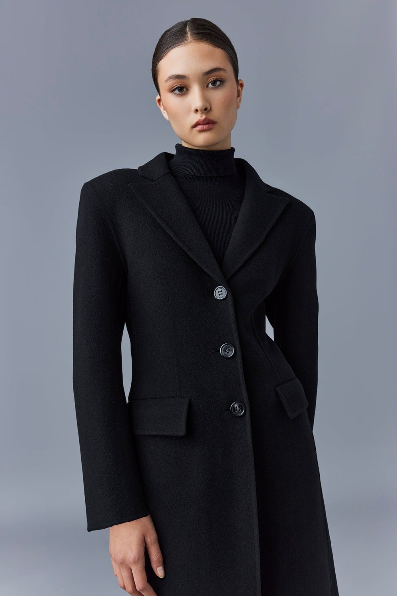 Black Mackage Ruth Double-Face Wool Long Women's Coats | WSEA75069