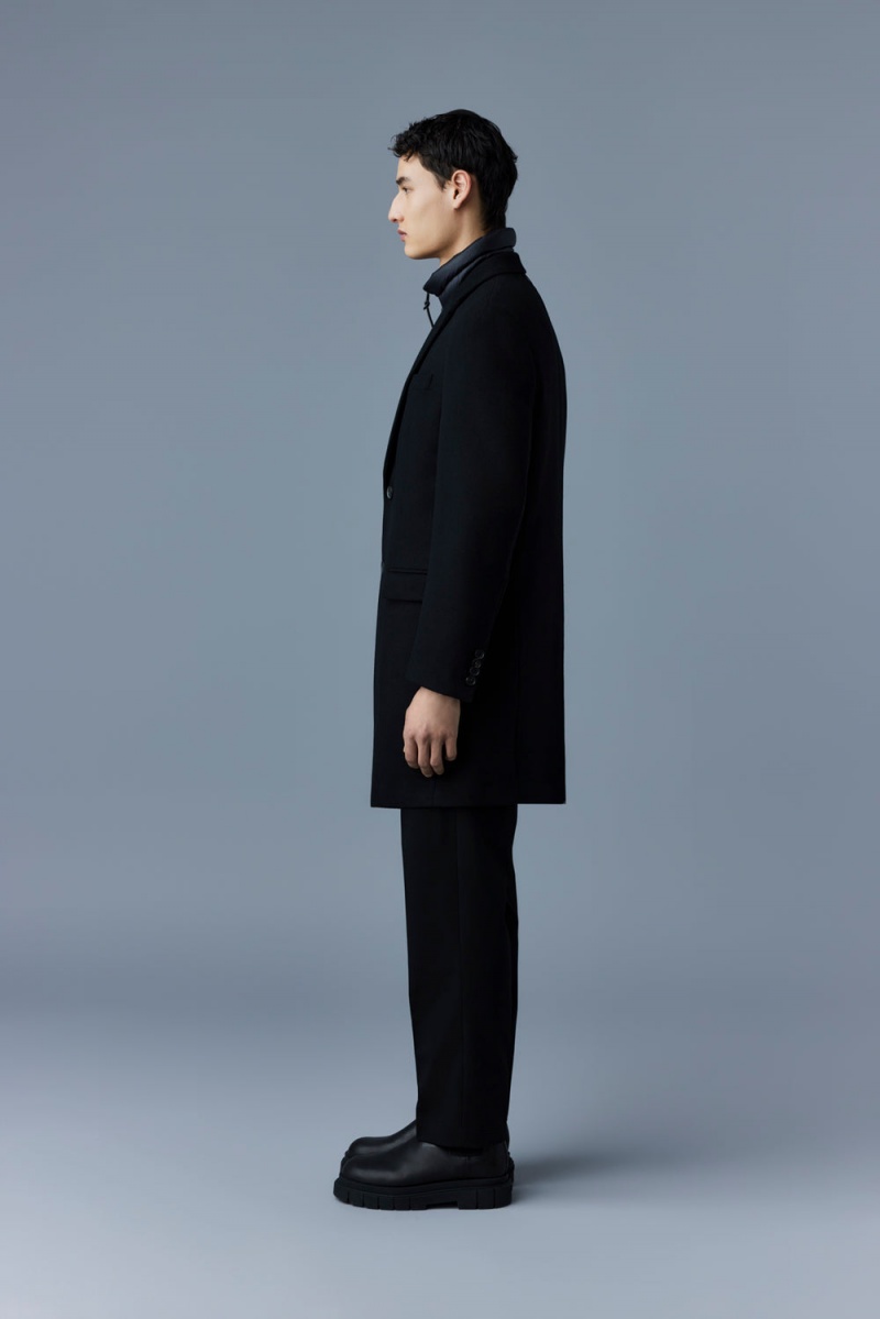 Black Mackage Skai Double-Face Wool 2-In-1 Top Removable Down Liner Men's Coats | EONI04261