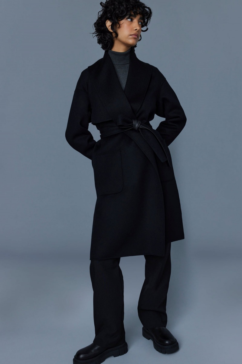 Black Mackage Thalia Double-Face Wool Robe Women's Coats | OHRV49201