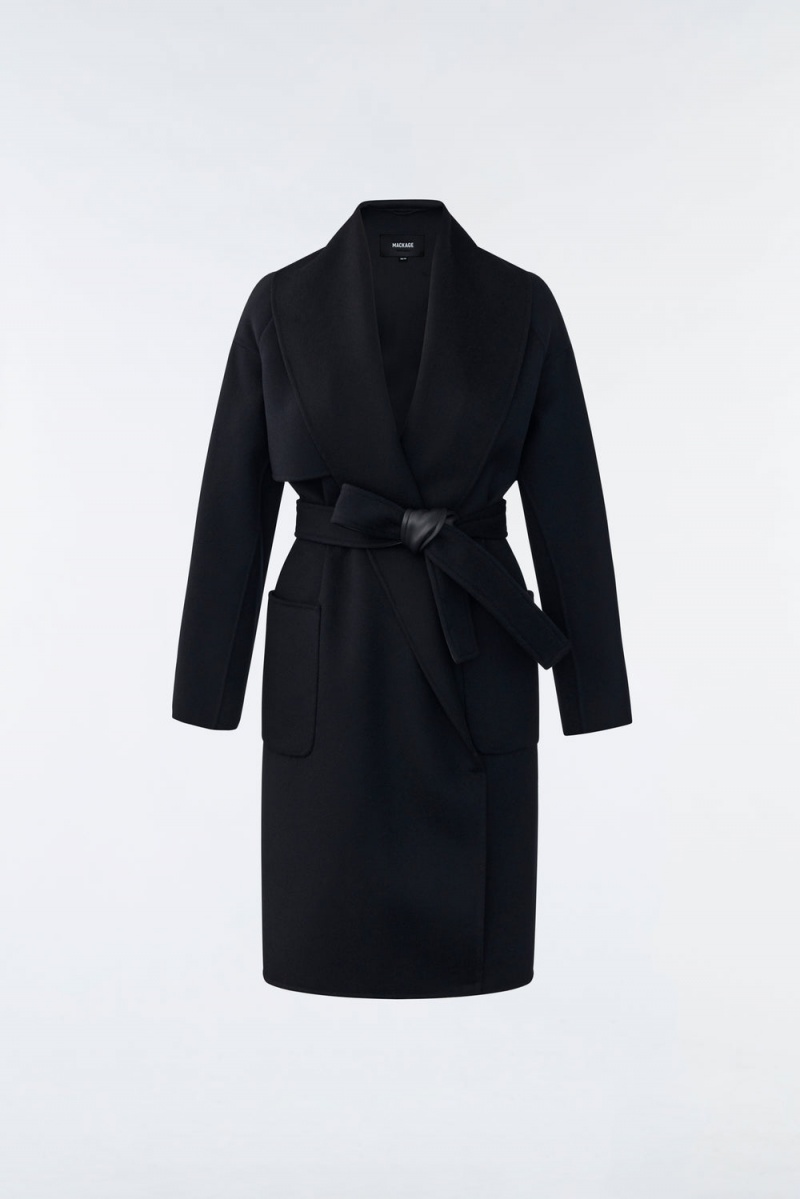 Black Mackage Thalia Double-Face Wool Robe Women\'s Coats | OHRV49201