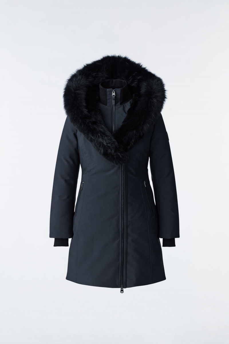 Black Mackage Trish Powder Touch Blue Fox Fur Signature Mackage Collar Women\'s Down Coats | CSLH79824