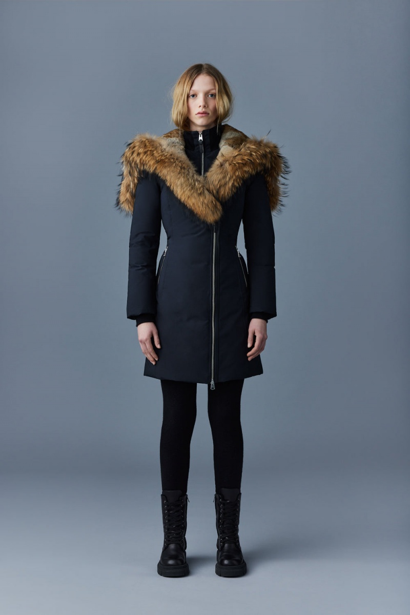 Black Mackage Trish Powder Touch Natural Fur Signature Mackage Collar Women's Down Coats | YBTW17593