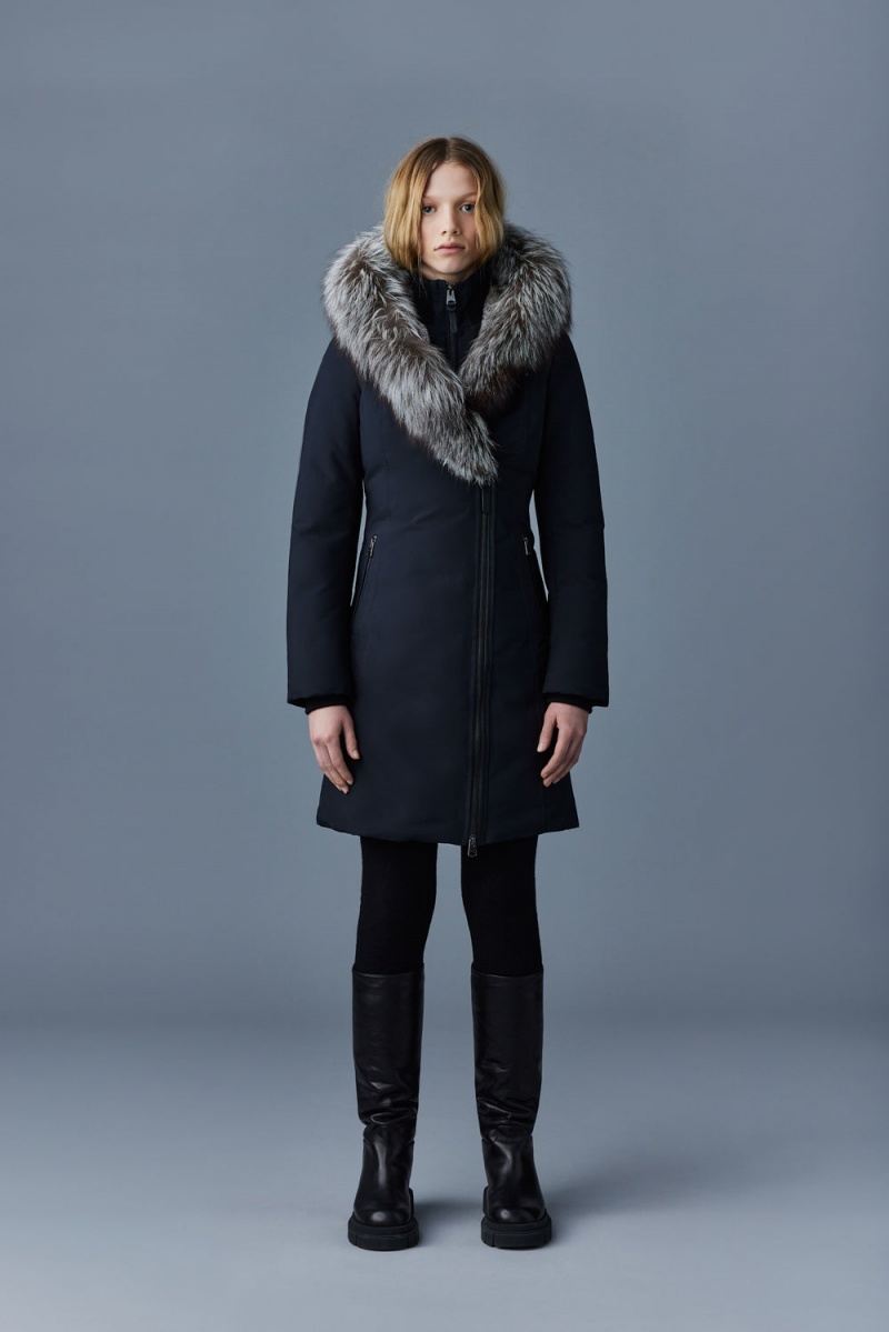 Black Mackage Trish Powder Touch Silver Fox Fur Signature Mackage Collar Women's Down Coats | DGNH85613