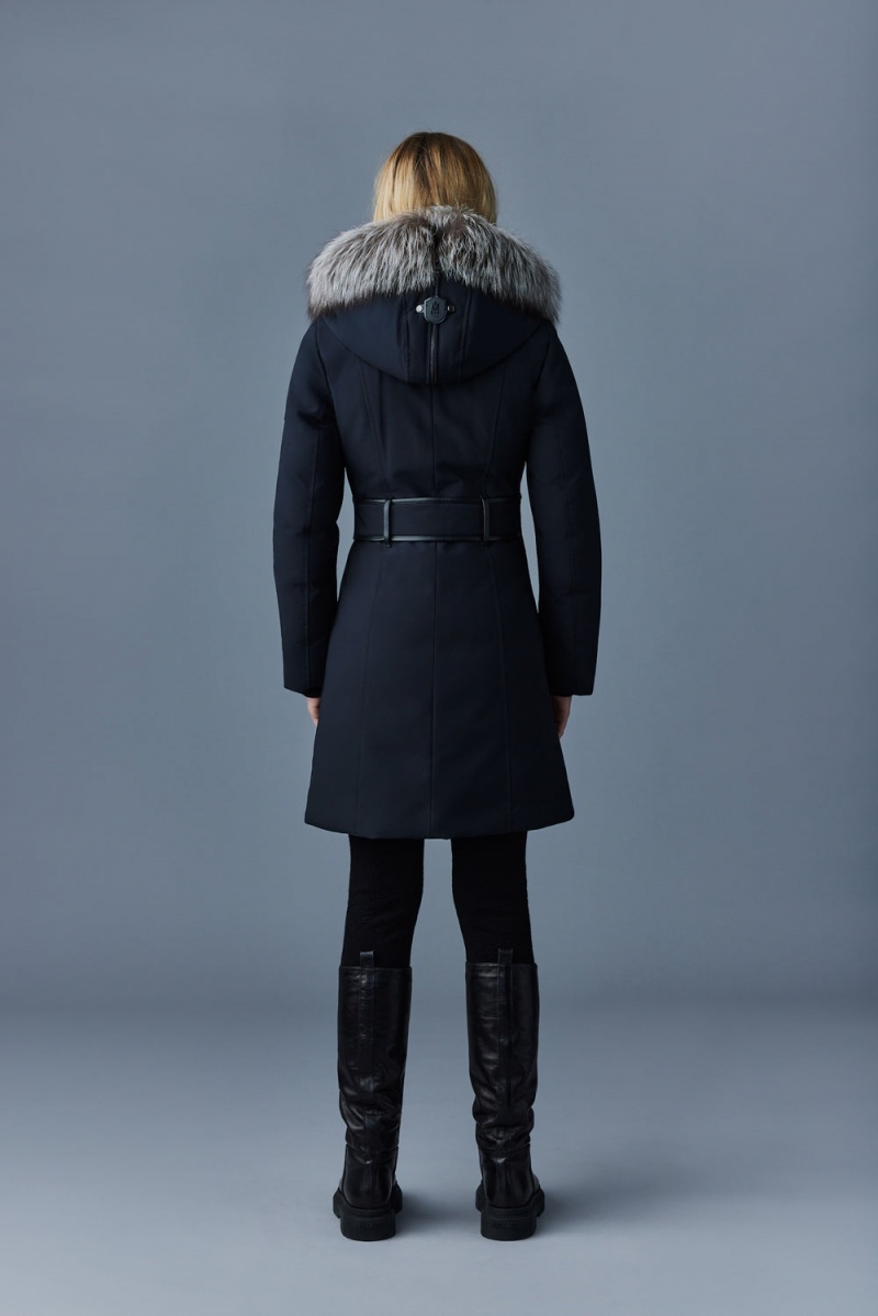 Black Mackage Trish Powder Touch Silver Fox Fur Signature Mackage Collar Women's Down Coats | DGNH85613