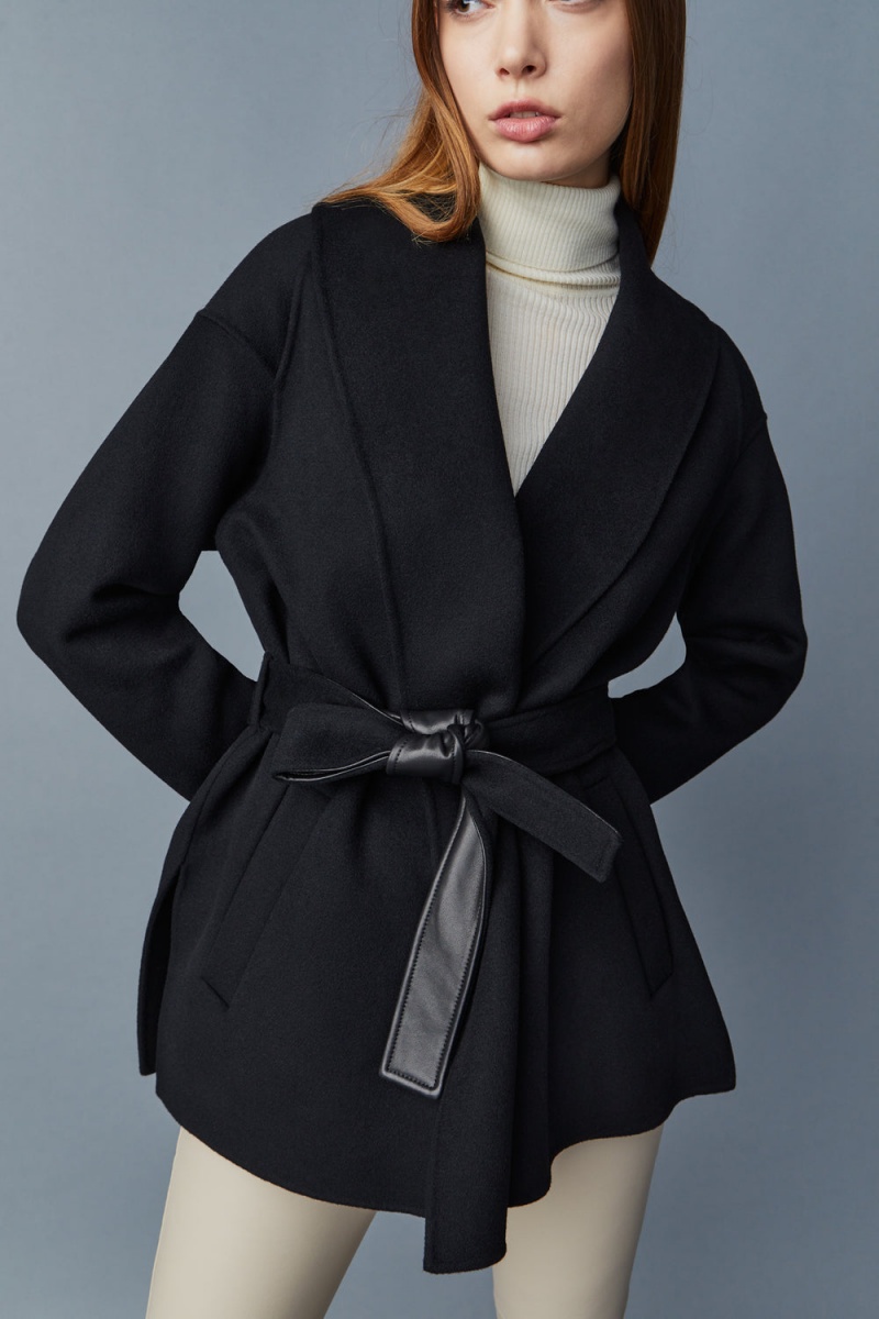 Black Mackage Tyra Double-Face Wool Robe Women's Jackets | JOQP95631