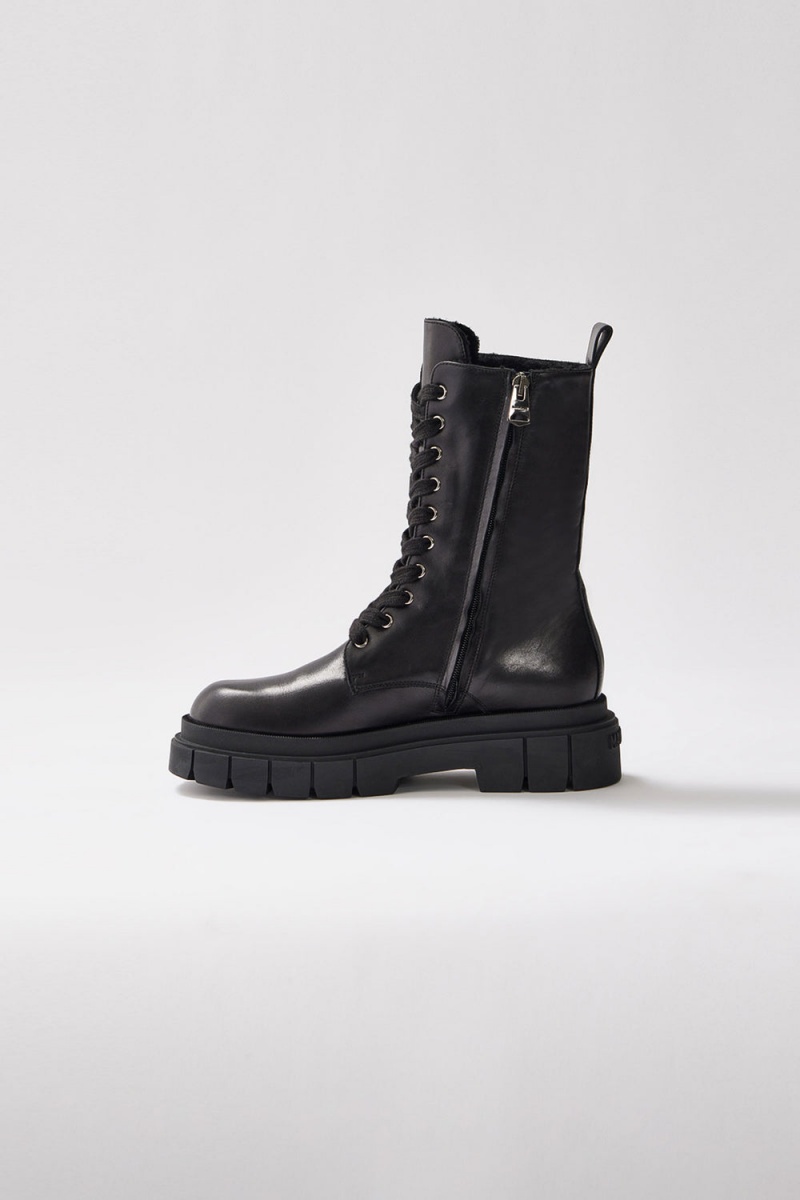 Black Mackage Warrior Lug Sole Leather Women's Combat Boots | EDGU60187