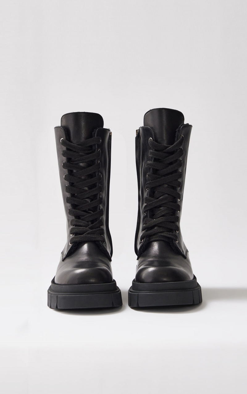 Black Mackage Warrior Lug Sole Leather Women's Combat Boots | EDGU60187