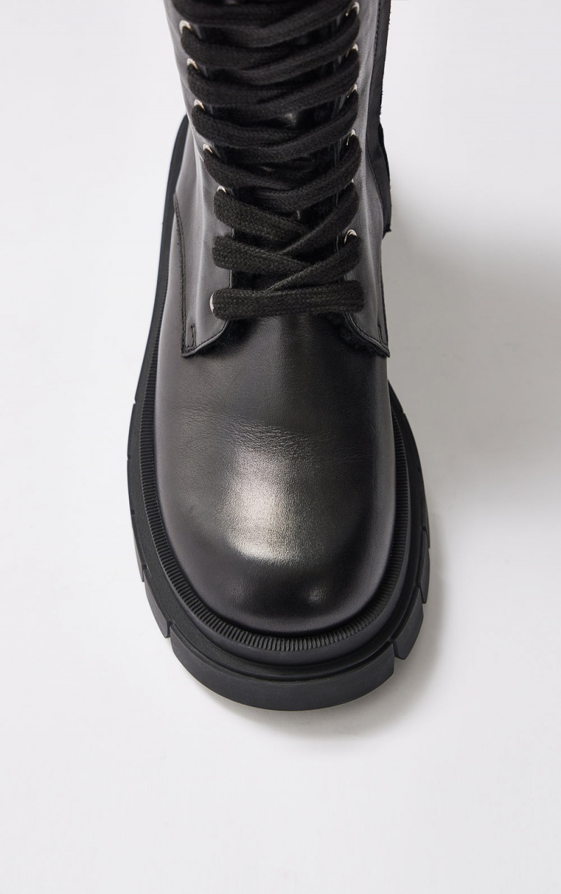 Black Mackage Warrior Lug Sole Leather Women's Combat Boots | EDGU60187