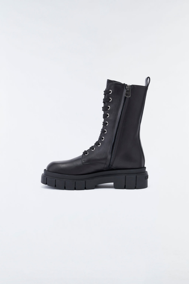 Black Mackage Warrior Unlined Lug Sole (R) Leather Women's Combat Boots | XCHF90587