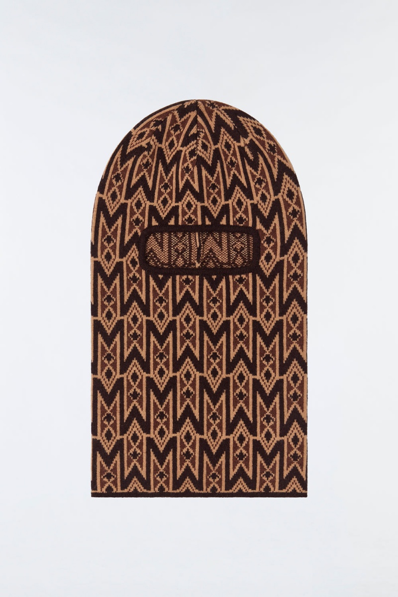 Coffee Mackage Bala Knit Merino Blend Monogram Balaclava Men's Hats | BHYL75029