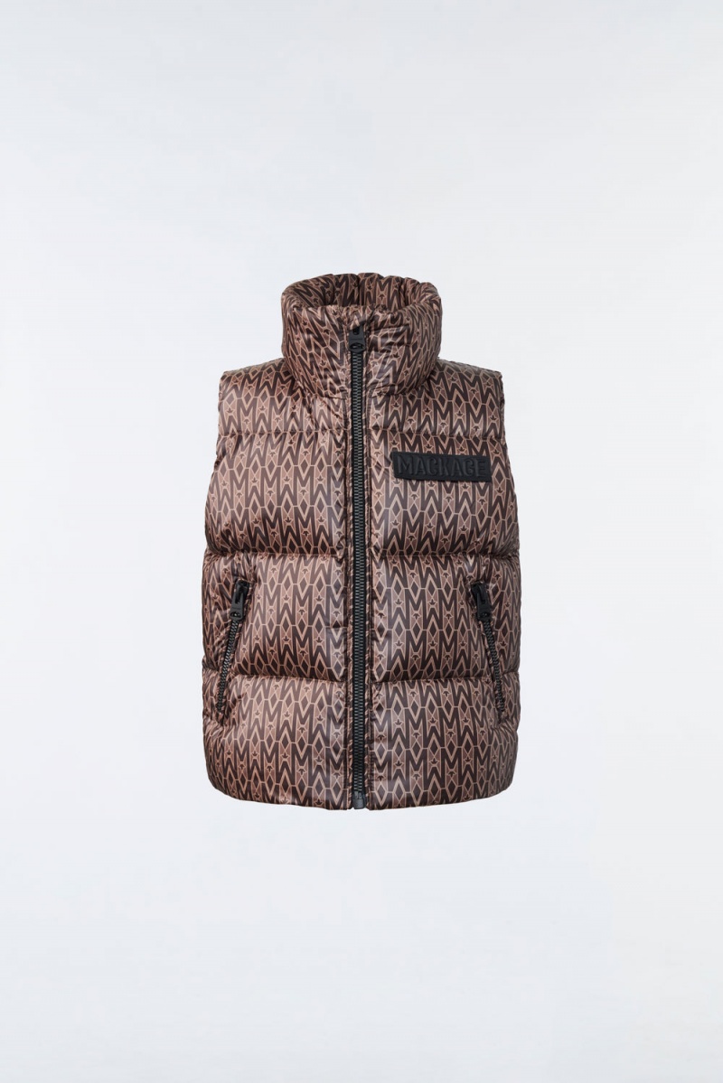 Coffee Mackage Charlee Lustrous Light Down Puffer Kids' Vests | VGFD90413