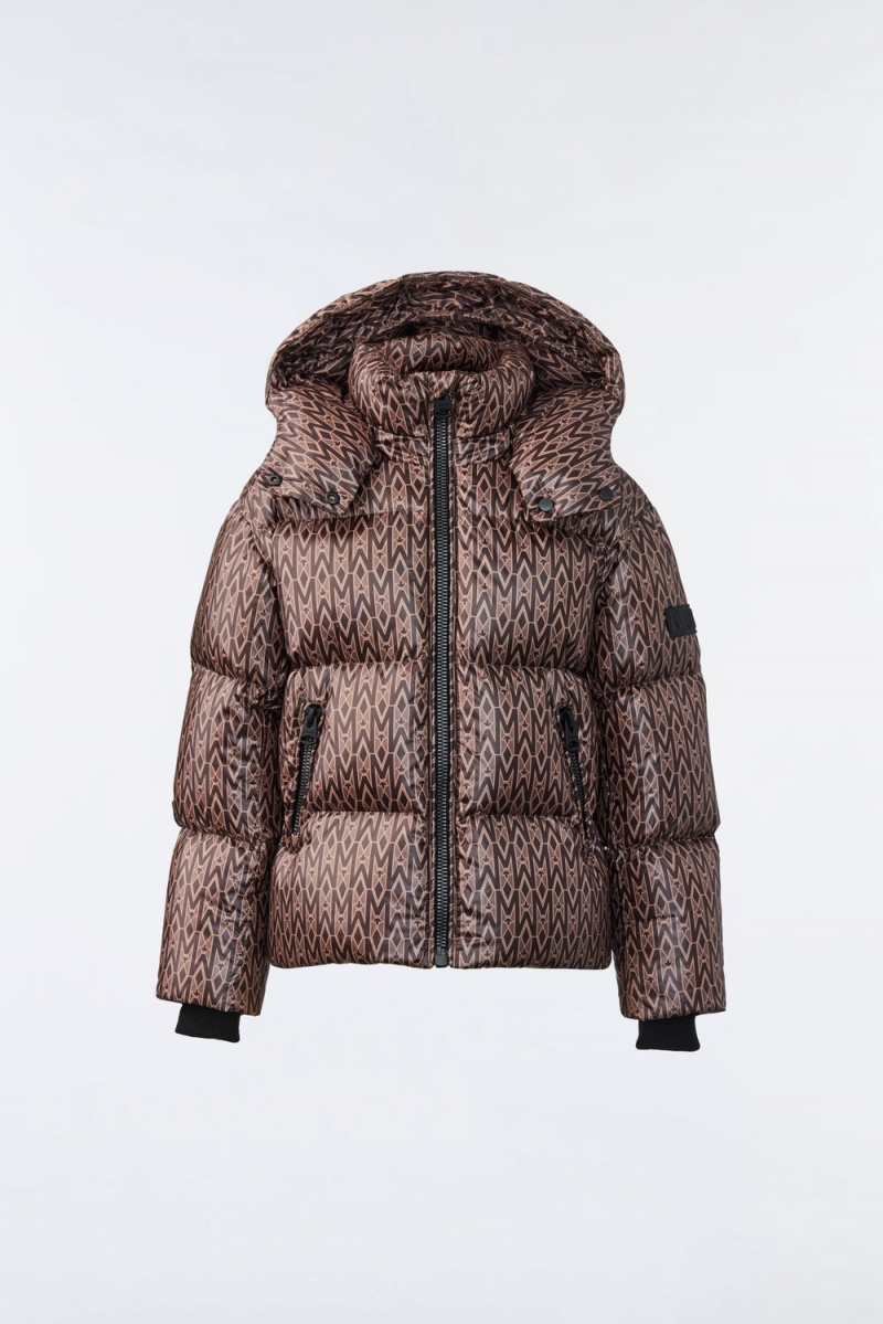 Coffee Mackage Jesse Lustrous Light Monogram Print Kids' Down Jackets | XMPS81760