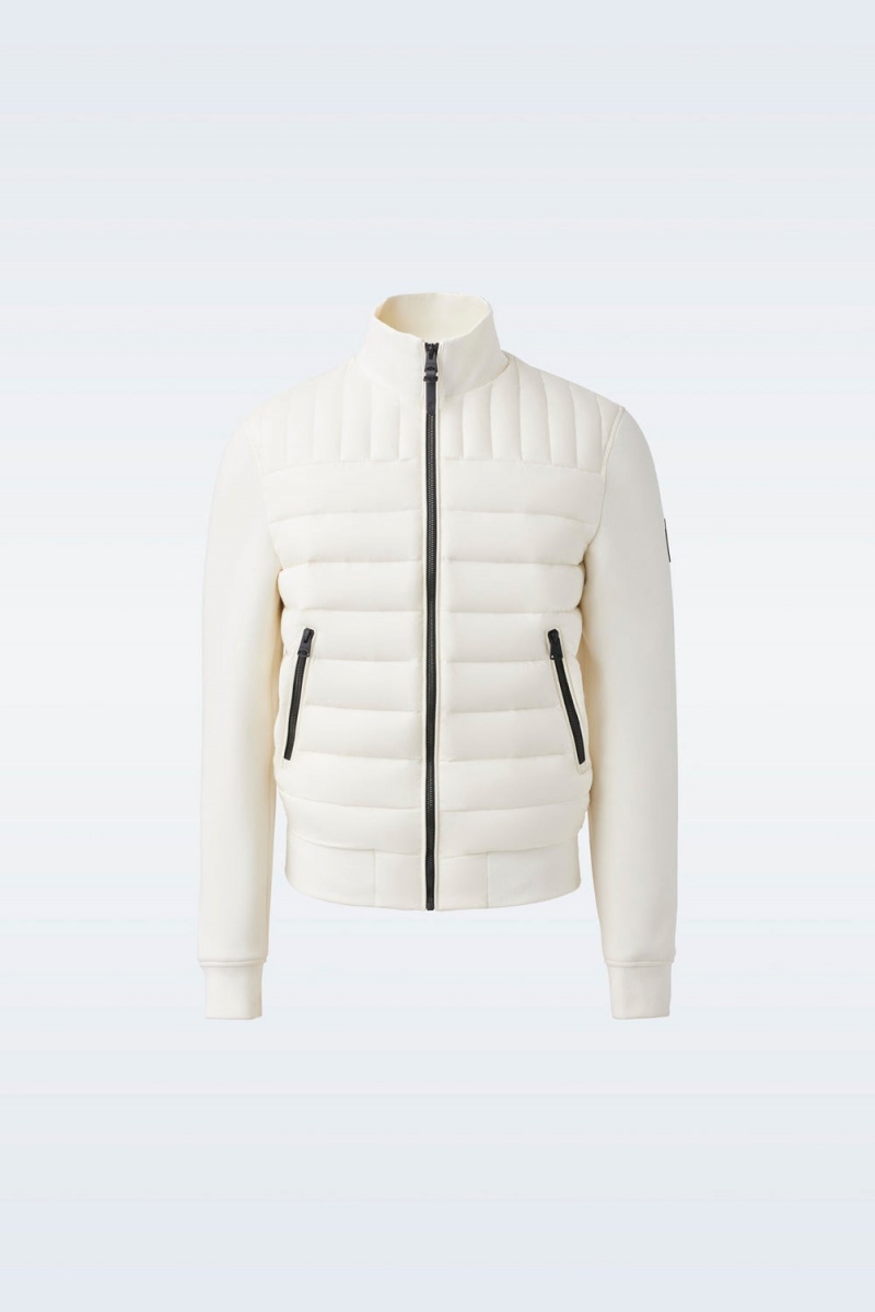 Cream Mackage Collin Mixed Media Men's Bomber Jackets | HDVZ80936