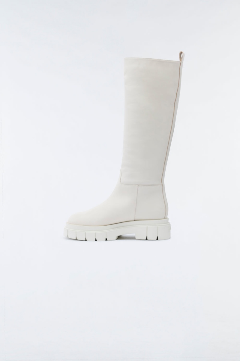 Cream Mackage Commander Shearling-Lined Lug Sole (R) Leather Women's Tall Boots | PBJZ19743