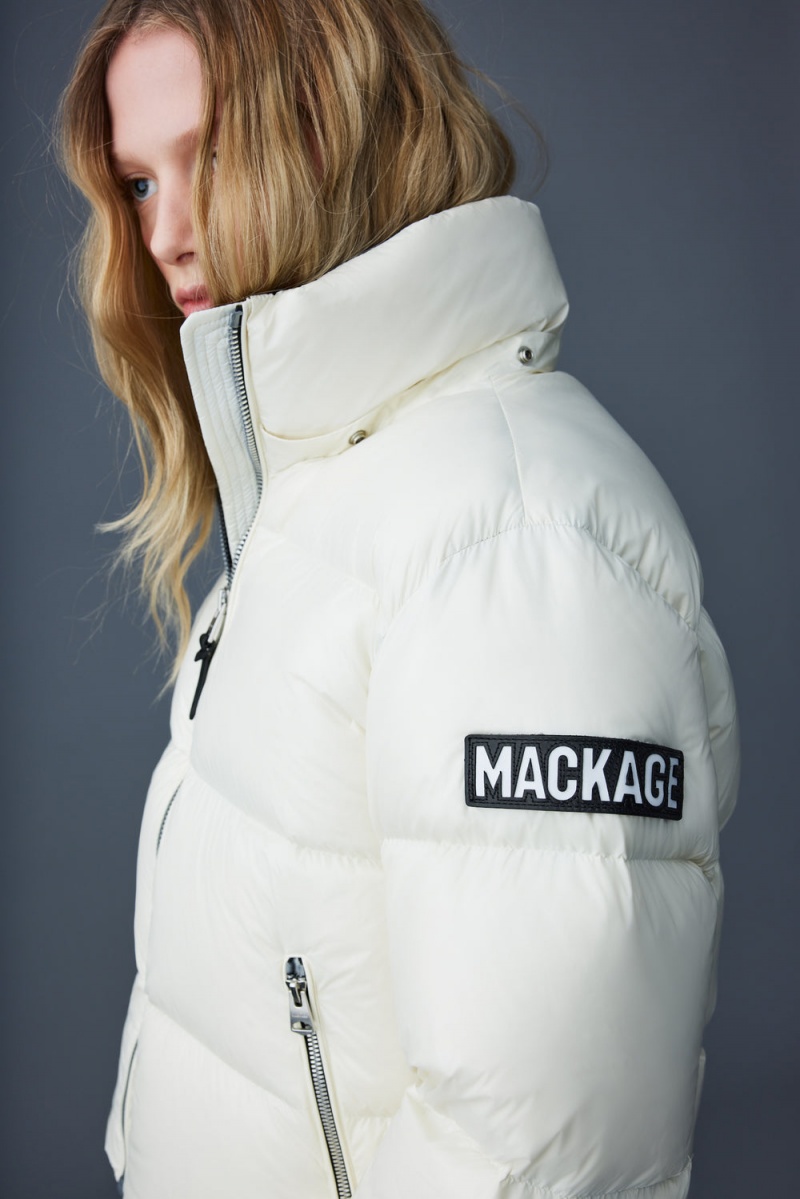 Cream Mackage Evie Lustrous Light Hood Women's Down Jackets | RXKC94735