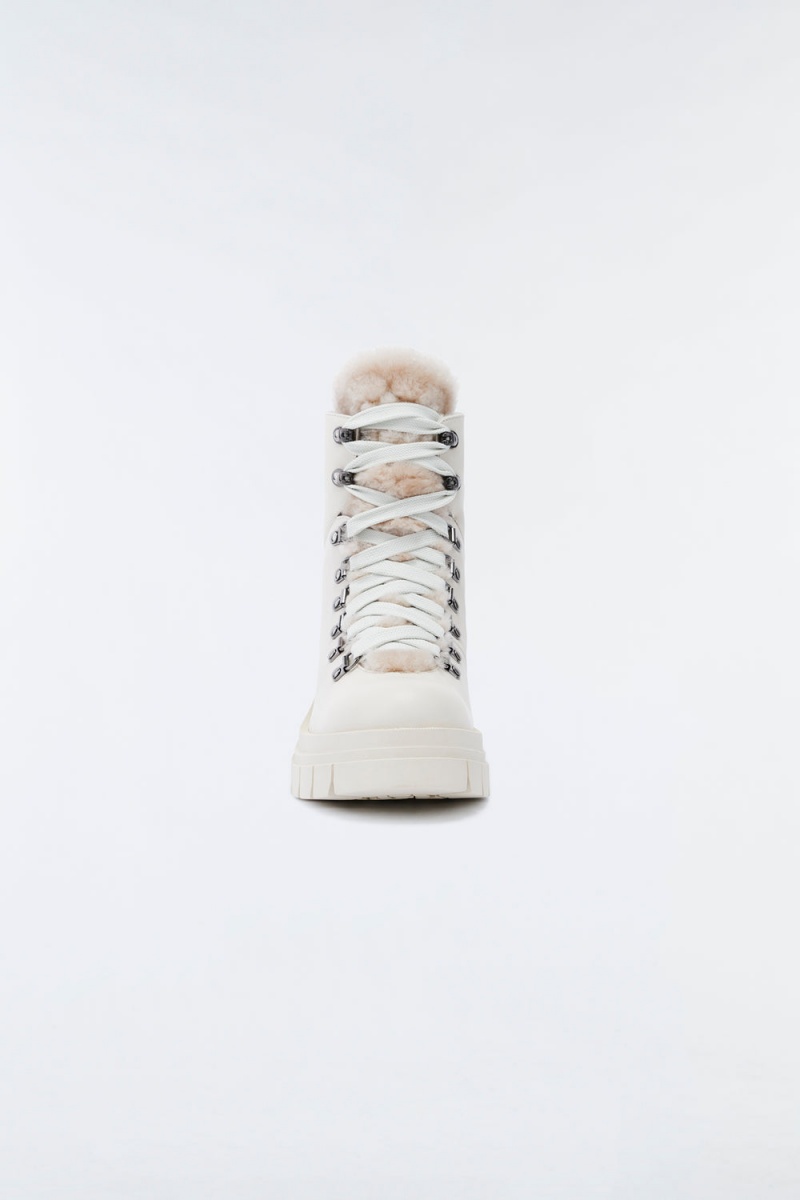 Cream Mackage Summit Shearling-Lined Lamb Suede Women's Ankle Boots | UGOR81703