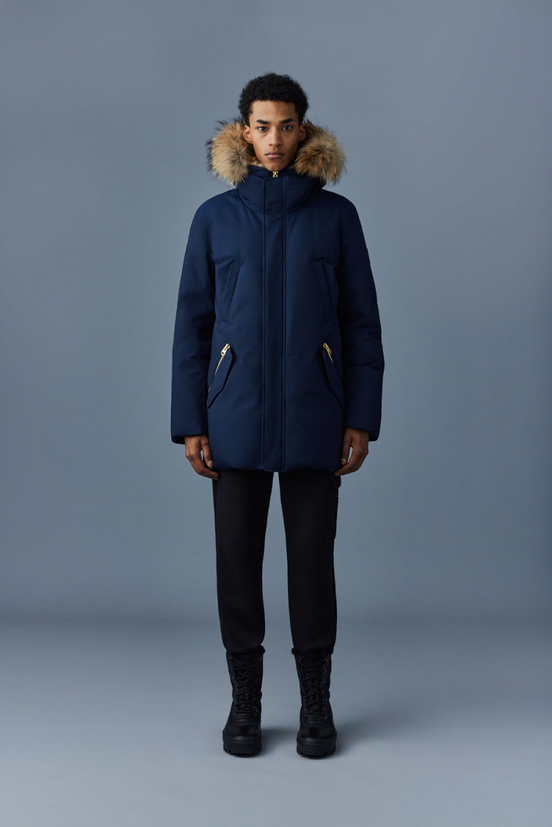 Navy Mackage Edward 2-In-1 Down Hooded Bib And Natural Fur Men's Parka Jackets | QHNT35276