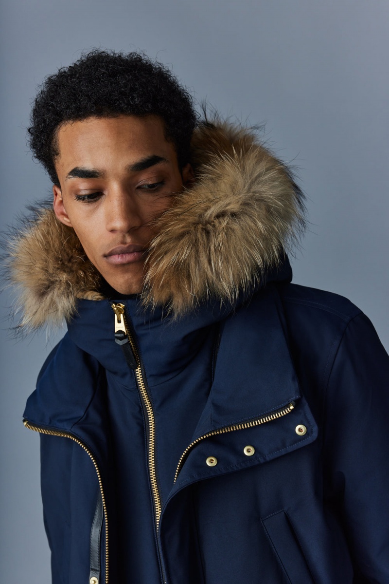 Navy Mackage Edward 2-In-1 Down Hooded Bib And Natural Fur Men's Parka Jackets | QHNT35276