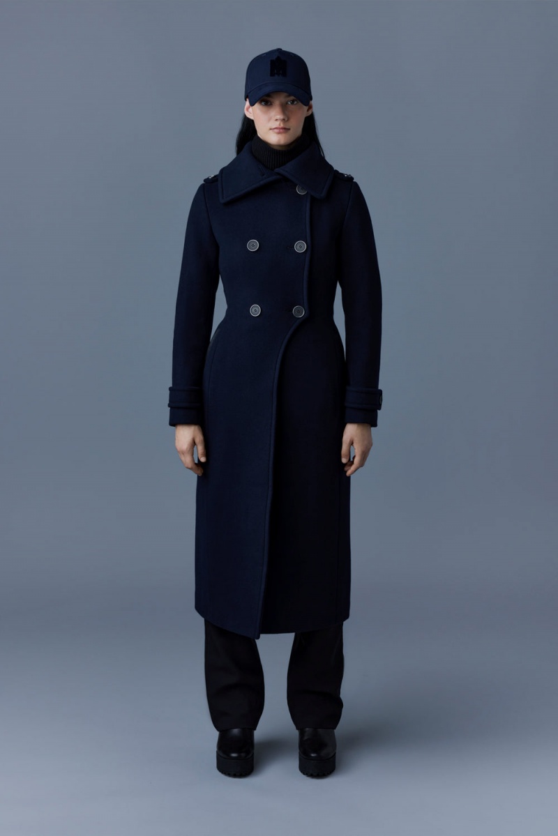 Navy Mackage Elodie Double Face Wool And Cashmere Tailored Women's Coats | FBRV19024