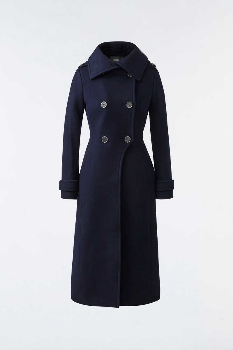 Navy Mackage Elodie Double Face Wool And Cashmere Tailored Women\'s Coats | FBRV19024