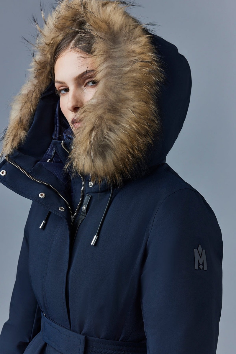 Navy Mackage Jeni-Fz 2-In-1 Down Removable Bib & Fur Trim Women's Parka Jackets | MRBC69817