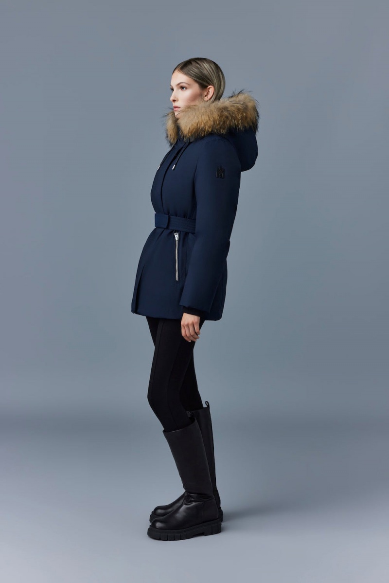 Navy Mackage Jeni-Fz 2-In-1 Down Removable Bib & Fur Trim Women's Parka Jackets | MRBC69817