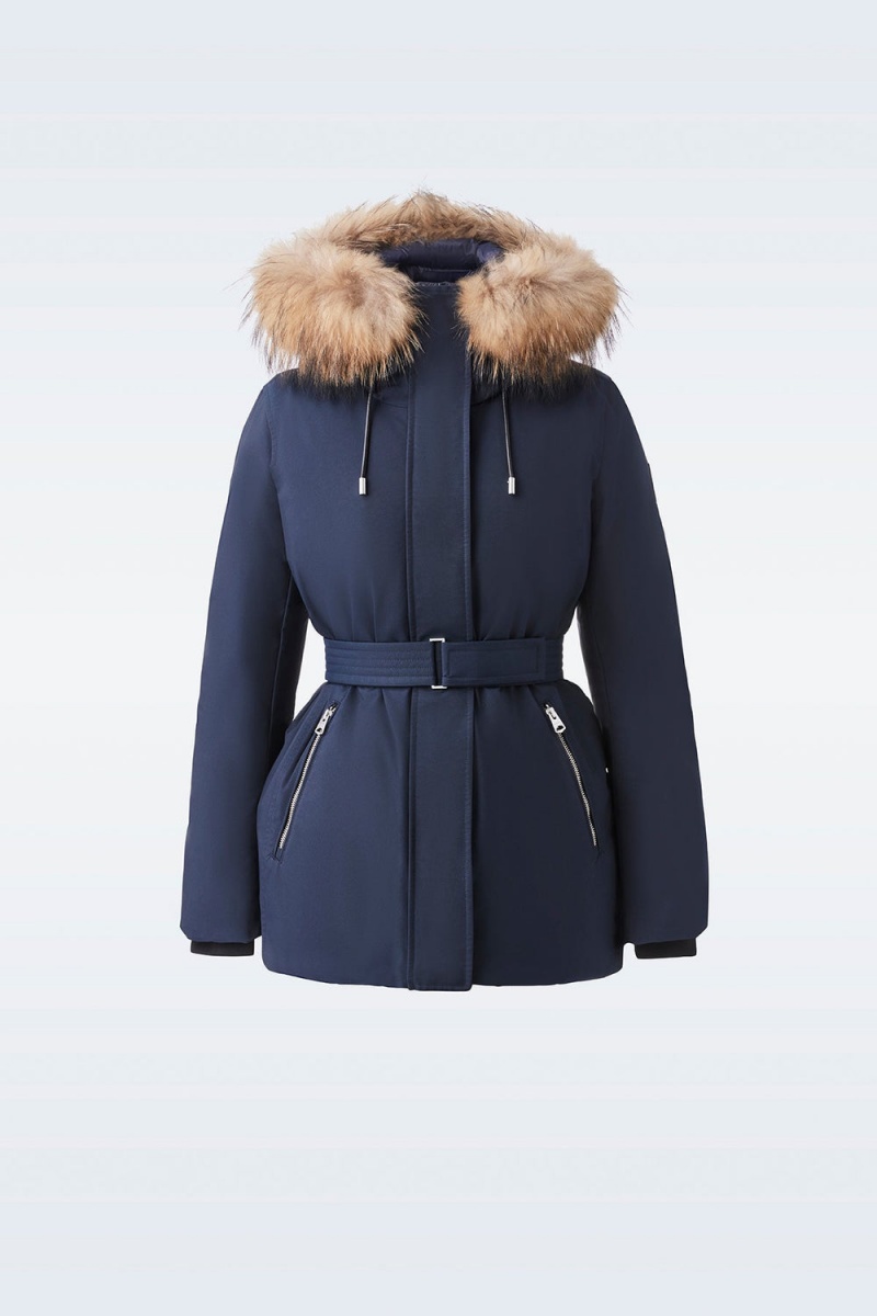 Navy Mackage Jeni-Fz 2-In-1 Down Removable Bib & Fur Trim Women's Parka Jackets | MRBC69817